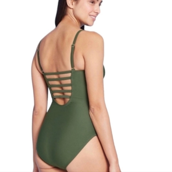 Strappy Olive Green 1Pc Swimsuit - Picture 1 of 8